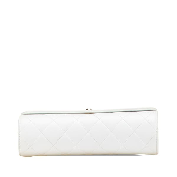 Pre-owned Chanel Small CC Quilted Lambskin Flap Clutch on Chain White