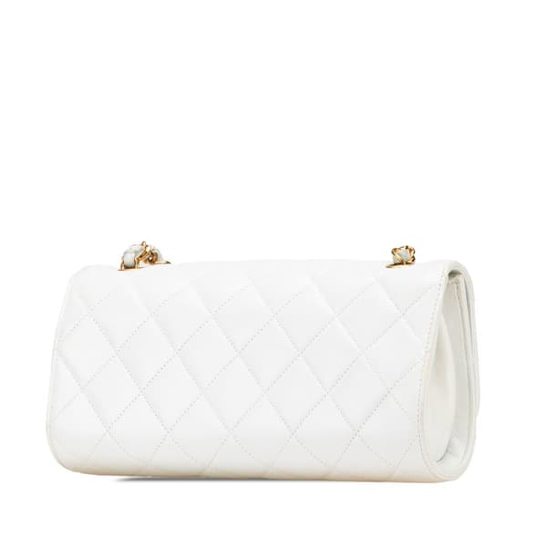 Pre-owned Chanel Small CC Quilted Lambskin Flap Clutch on Chain White