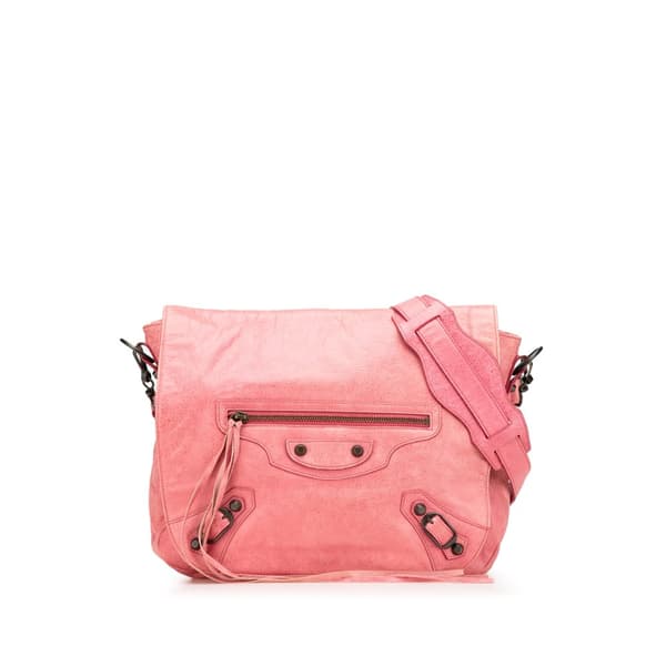 Pre-owned Balenciaga Lambskin Motocross Classic Folk Crossbody Pink