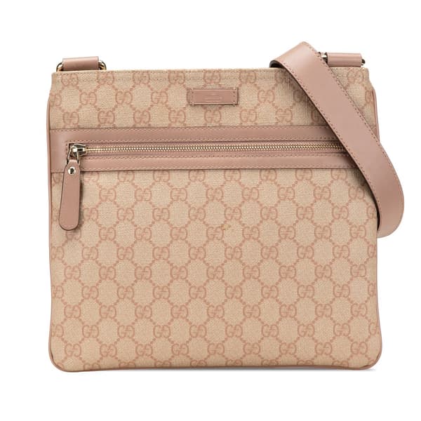 Pre-owned Gucci GG Supreme Flat Messenger Bag Brown