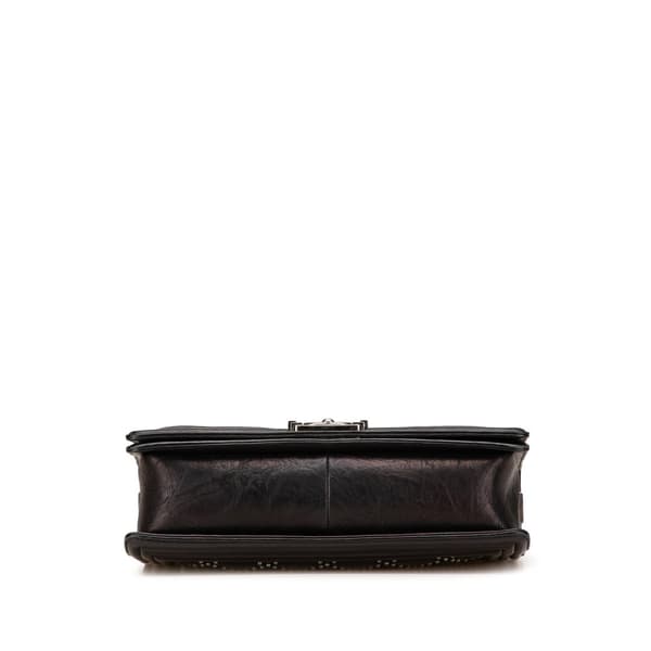 Pre-owned Chanel Old Medium Quilted Crumpled Calfskin Studded Boy Flap Black