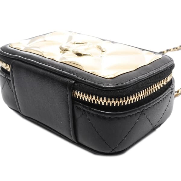 Pre-owned Chanel Extra Mini CC Quilted Golden Plate Vanity Crossbody Black