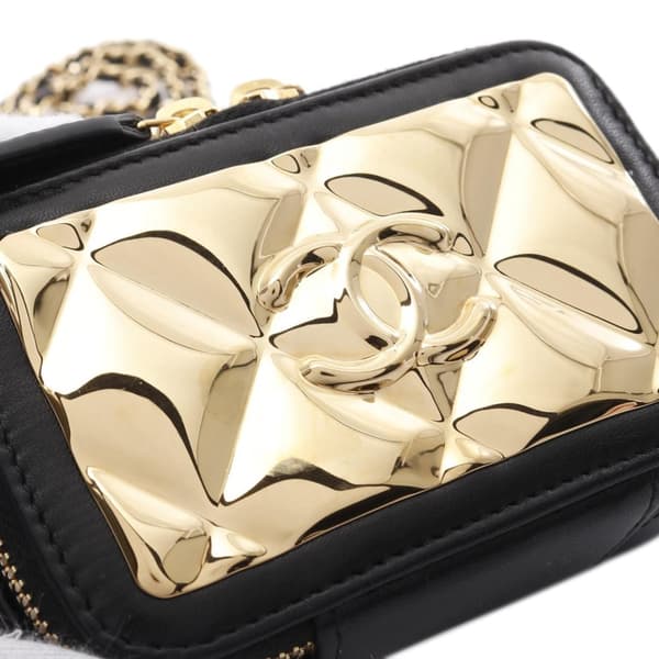 Pre-owned Chanel Extra Mini CC Quilted Golden Plate Vanity Crossbody Black