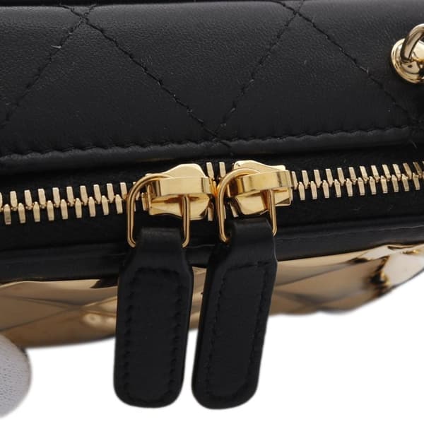 Pre-owned Chanel Extra Mini CC Quilted Golden Plate Vanity Crossbody Black