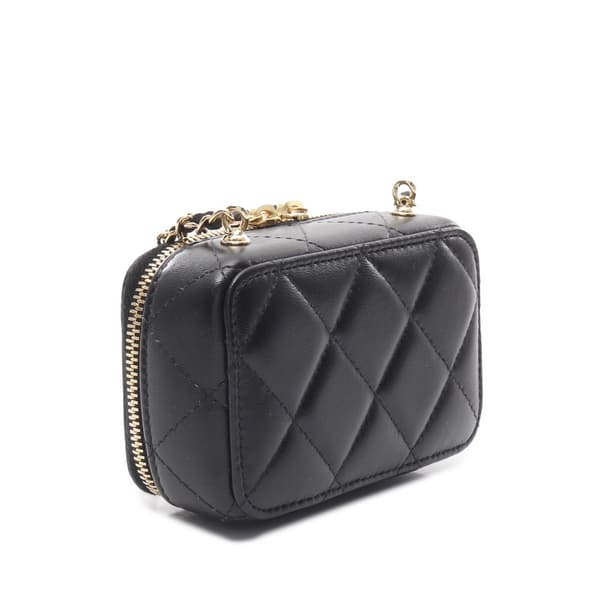 Pre-owned Chanel Extra Mini CC Quilted Golden Plate Vanity Crossbody Black