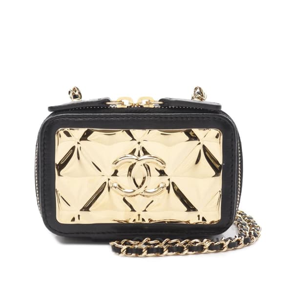 Pre-owned Chanel Extra Mini CC Quilted Golden Plate Vanity Crossbody Black