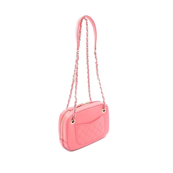 Pre-owned Chanel Lambskin Giant Crystal CC Camera Bag Pink