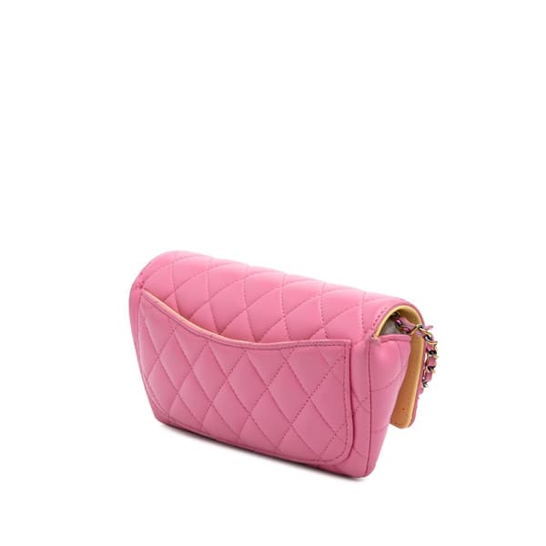 Pre-owned Chanel CC Quilted Lambskin Sunglasses Case with Chain Pink