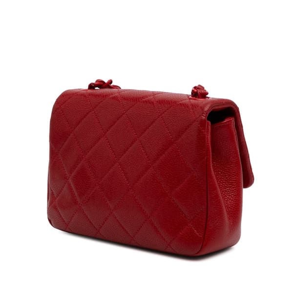 Pre-owned Chanel Mini Square Caviar Incognito Flap Red