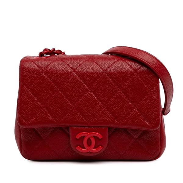 Pre-owned Chanel Mini Square Caviar Incognito Flap Red