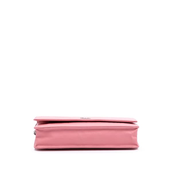 Pre-owned Chanel Embossed Lambskin Camellia Wallet On Chain Pink