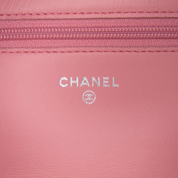 Pre-owned Chanel Embossed Lambskin Camellia Wallet On Chain Pink