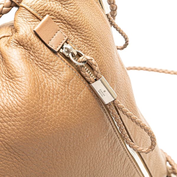 Pre-owned Gucci Medium Leather Interlocking G Braided Strap Crossbody Brown