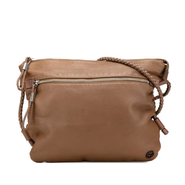 Pre-owned Gucci Medium Leather Interlocking G Braided Strap Crossbody Brown
