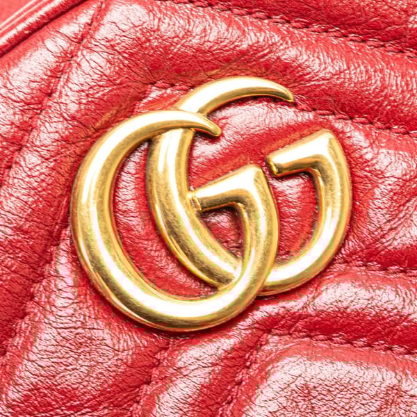 Pre-owned Gucci Mini GG Marmont Matelasse Leather Round Crossbody Red