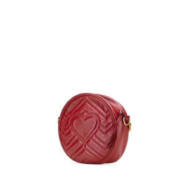 Pre-owned Gucci Mini GG Marmont Matelasse Leather Round Crossbody Red