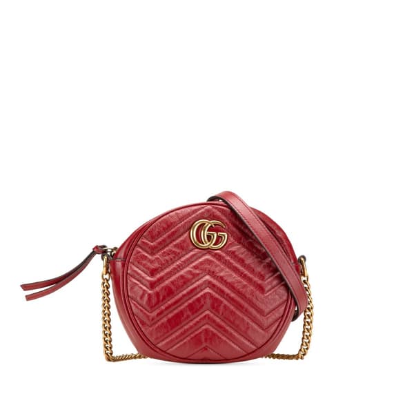 Pre-owned Gucci Mini GG Marmont Matelasse Leather Round Crossbody Red