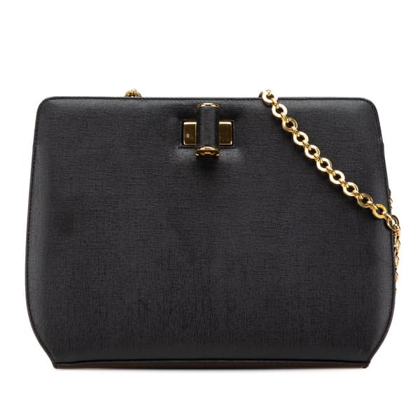 Pre-owned Ferragamo Leather Turnlock Chain Crossbody Black
