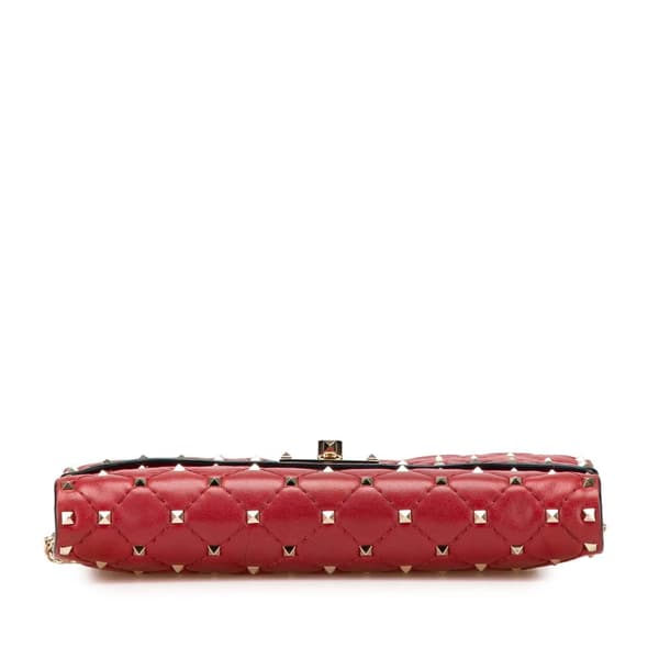 Pre-owned Valentino Leather Rockstud Spike Wallet on Chain Red
