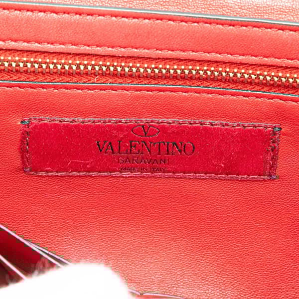 Pre-owned Valentino Leather Rockstud Spike Wallet on Chain Red