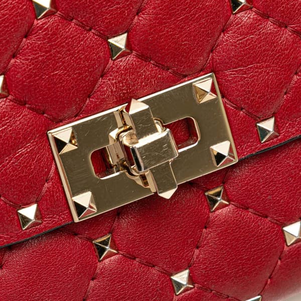 Pre-owned Valentino Leather Rockstud Spike Wallet on Chain Red