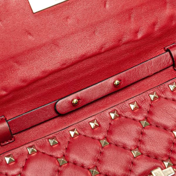 Pre-owned Valentino Leather Rockstud Spike Wallet on Chain Red