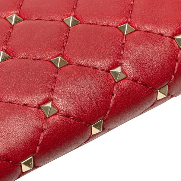Pre-owned Valentino Leather Rockstud Spike Wallet on Chain Red