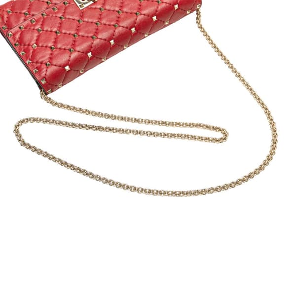Pre-owned Valentino Leather Rockstud Spike Wallet on Chain Red