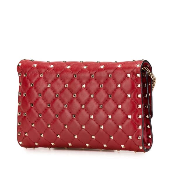 Pre-owned Valentino Leather Rockstud Spike Wallet on Chain Red