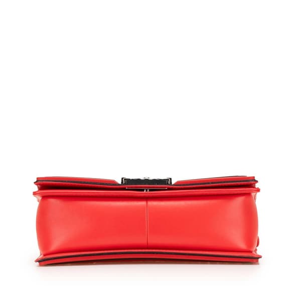 Pre-owned Chanel Old Medium Bicolor Quilted Lambskin and Rubber Boy Flap Red