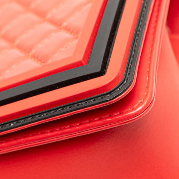 Pre-owned Chanel Old Medium Bicolor Quilted Lambskin and Rubber Boy Flap Red