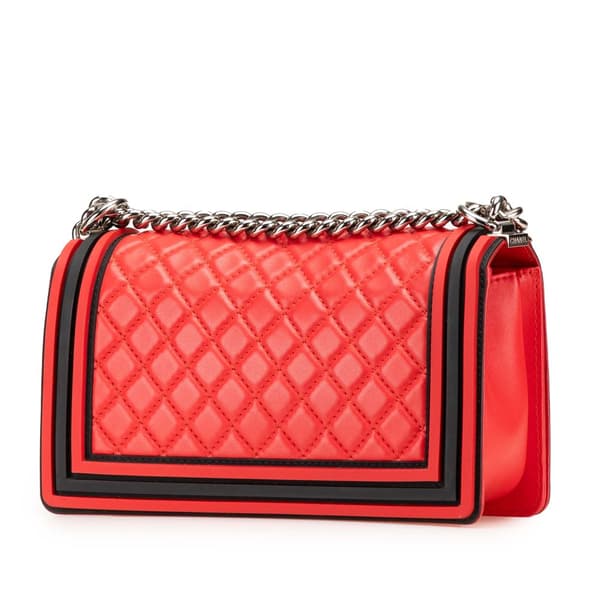Pre-owned Chanel Old Medium Bicolor Quilted Lambskin and Rubber Boy Flap Red