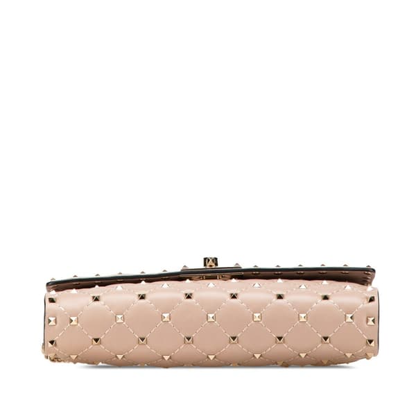 Pre-owned Valentino Nappa Rockstud Spike Wallet On Chain Brown