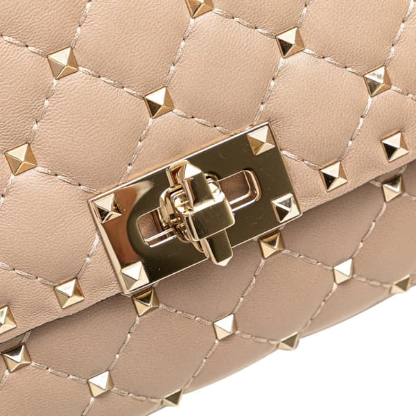Pre-owned Valentino Nappa Rockstud Spike Wallet On Chain Brown