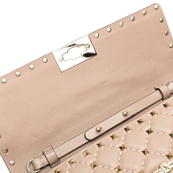 Pre-owned Valentino Nappa Rockstud Spike Wallet On Chain Brown