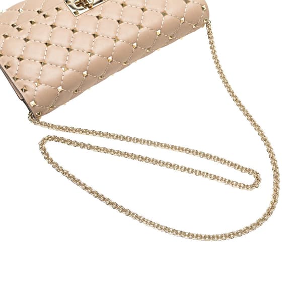 Pre-owned Valentino Nappa Rockstud Spike Wallet On Chain Brown