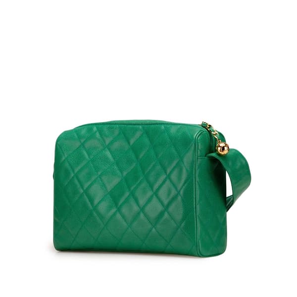 Pre-owned Chanel CC Quilted Caviar Camera Bag Green