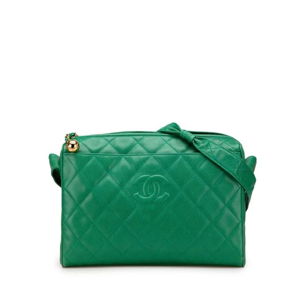 Pre-owned Chanel CC Quilted Caviar Camera Bag Green