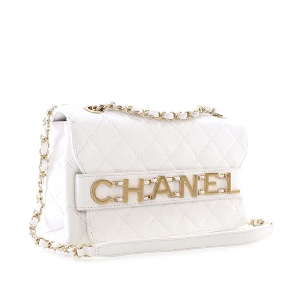 Pre-owned Chanel Medium Quilted Calfskin Enchained Flap White