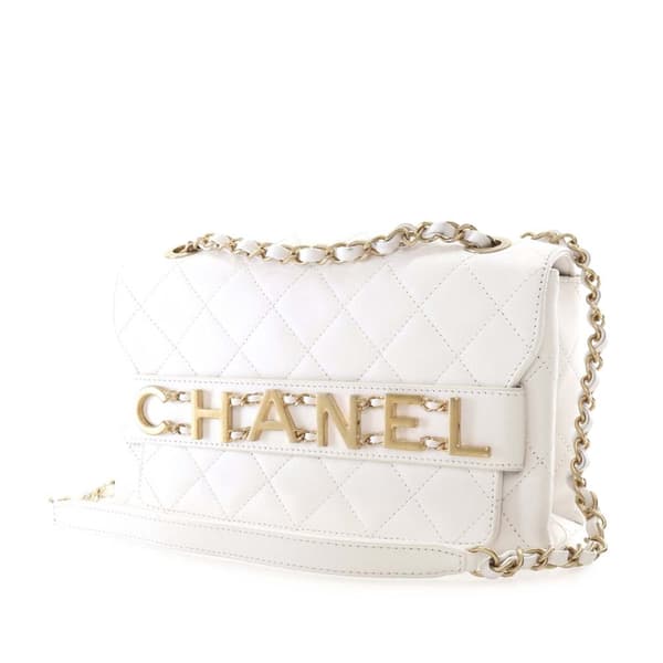 Pre-owned Chanel Medium Quilted Calfskin Enchained Flap White