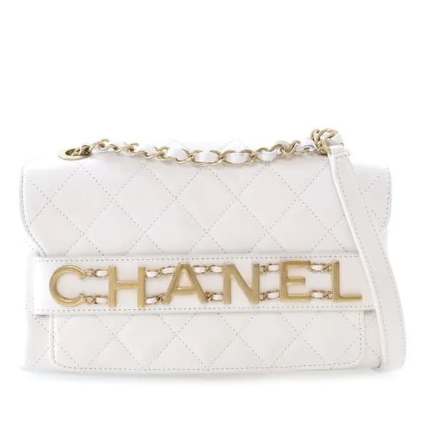 Pre-owned Chanel Medium Quilted Calfskin Enchained Flap White