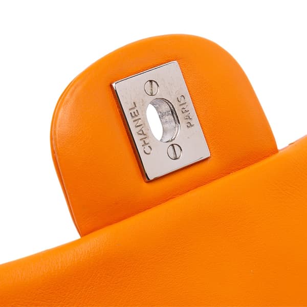 Pre-owned Chanel Mini Rectangular Classic Patent Single Flap Orange