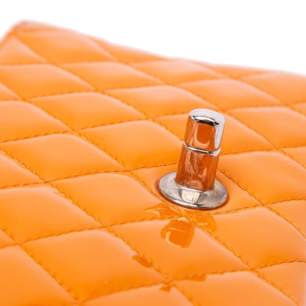 Pre-owned Chanel Mini Rectangular Classic Patent Single Flap Orange