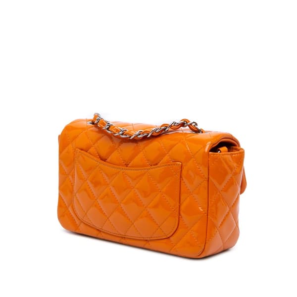Pre-owned Chanel Mini Rectangular Classic Patent Single Flap Orange