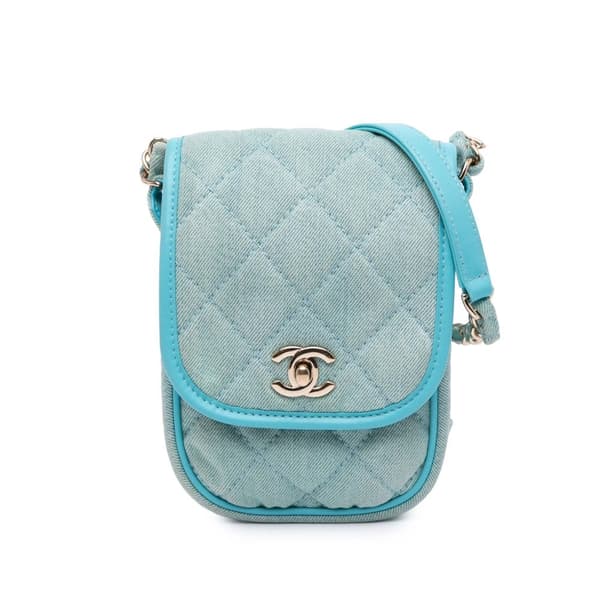 Pre-owned Chanel Mini CC Quilted Denim Crossbody Blue