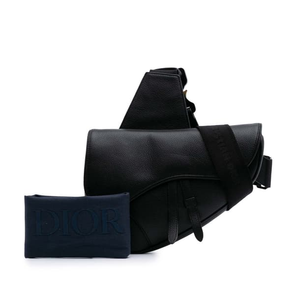 Pre-owned Dior Grained Calfskin Saddle Bag Black