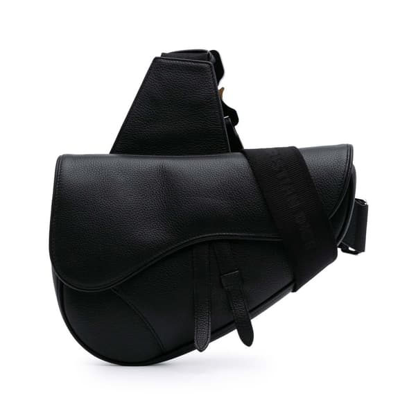 Pre-owned Dior Grained Calfskin Saddle Bag Black