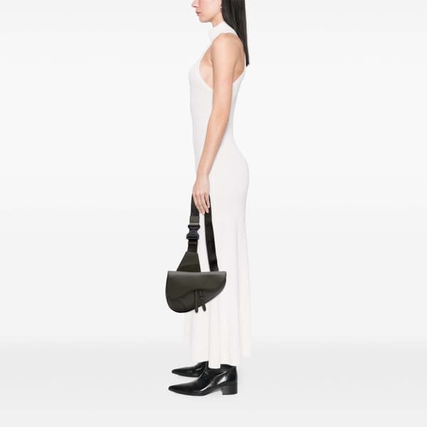 Pre-owned Dior Grained Calfskin Saddle Bag Gray