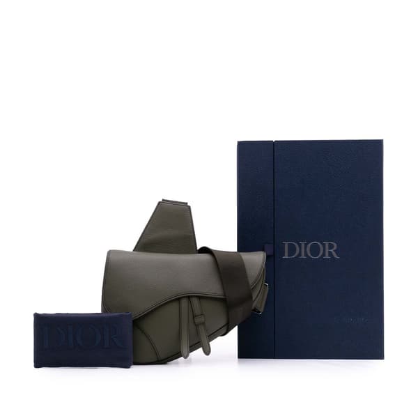 Pre-owned Dior Grained Calfskin Saddle Bag Gray