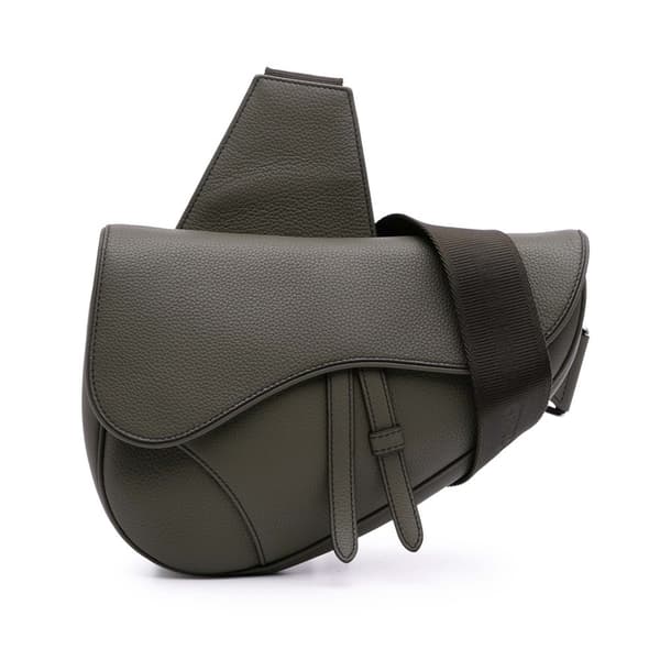 Pre-owned Dior Grained Calfskin Saddle Bag Gray
